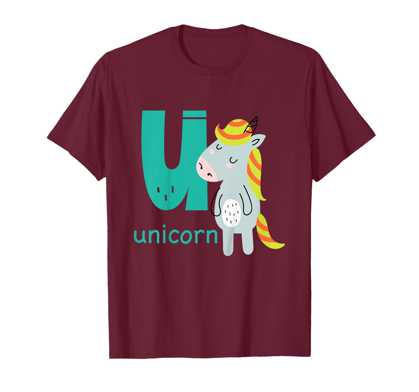 Unicorn Letter U Alphabet Cute Animal Boys Or Girls T-Shirt