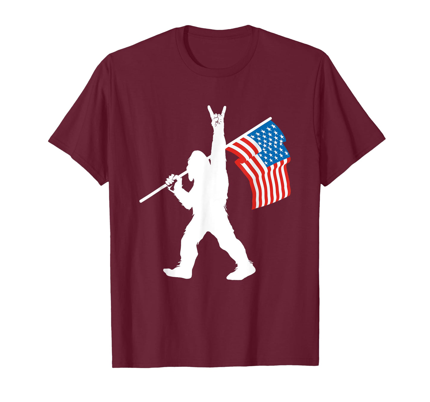 Funny Sasquatch Rock and Roll USA Flag for Bigfoot Believers T-Shirt