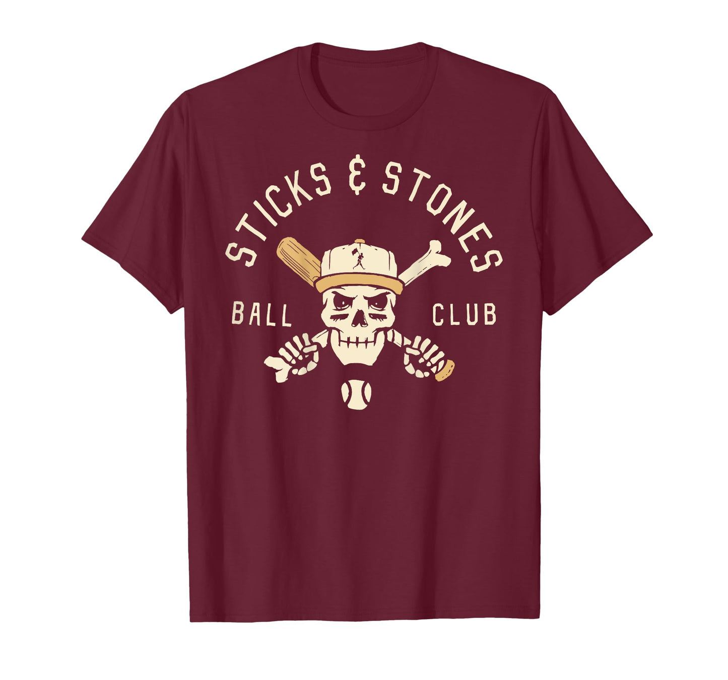 Sticks And Stones Ball Club Skull Baseball Player Baseball T-Shirt