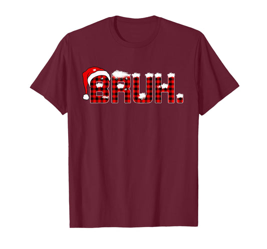 Bruh Meme Funny Christmas Plaid Teens Boys Kids Xmas Pajamas T-Shirt