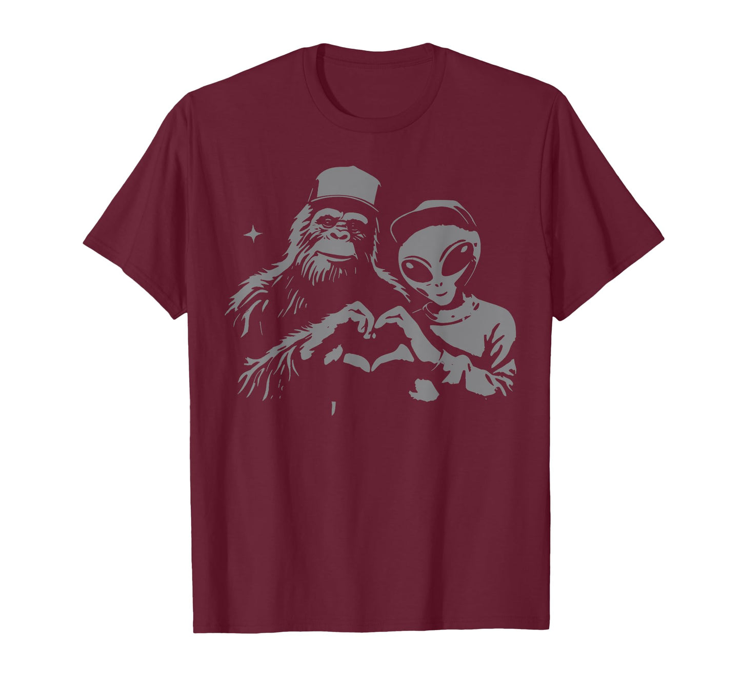 Vintage Bigfoot & Alien Relationship Couple Funny Graphic T-Shirt
