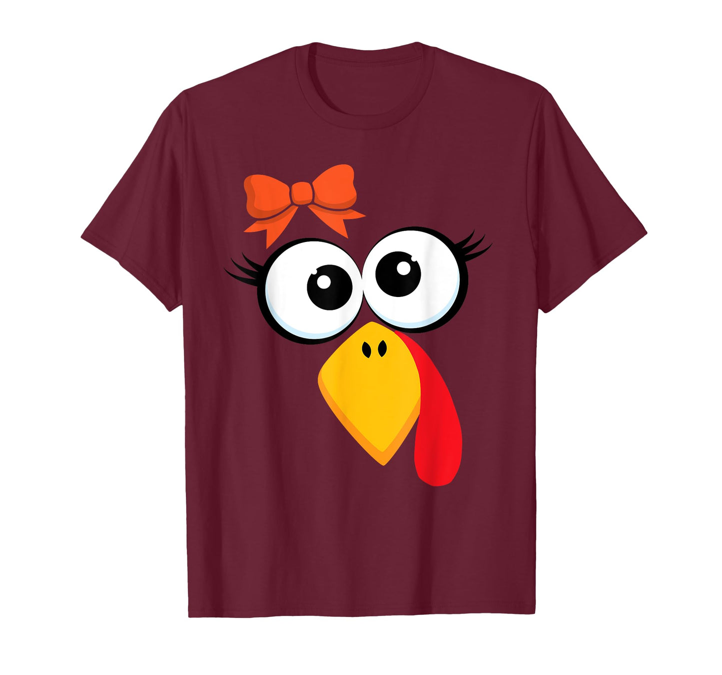 Funny Turkey Face Thanksgiving Cute Girls Hair Bow T-Shirt