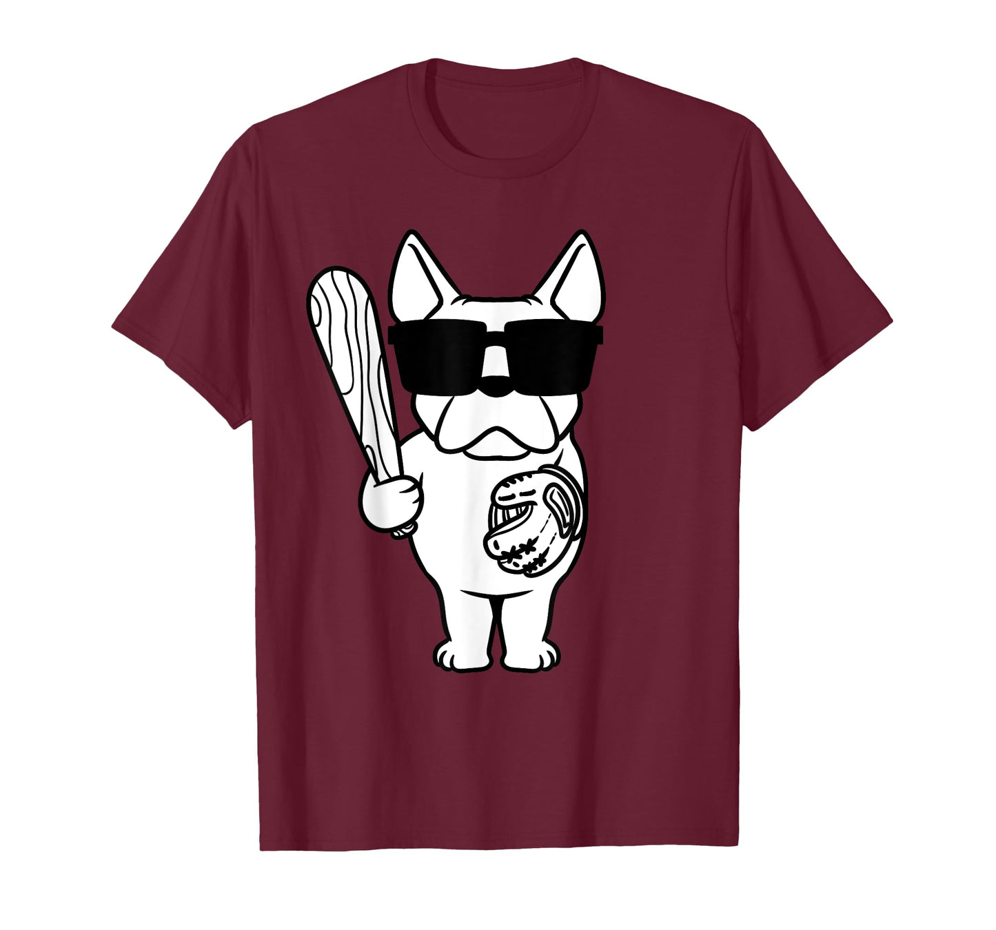 French Bulldog Dog With Baseball Bat And Glove Baseball T-Shirt for Men Women Girls Kids