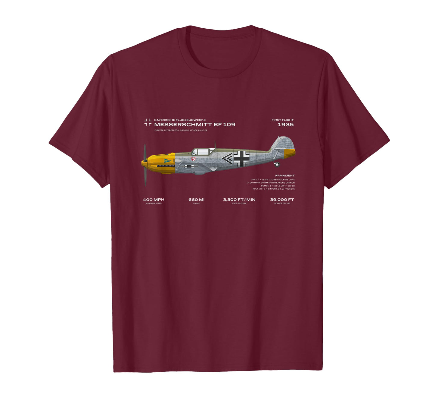Vae Victis Messerschmitt Bf 109 WWII Airplane Historic War Bird Fighter T-Shirt