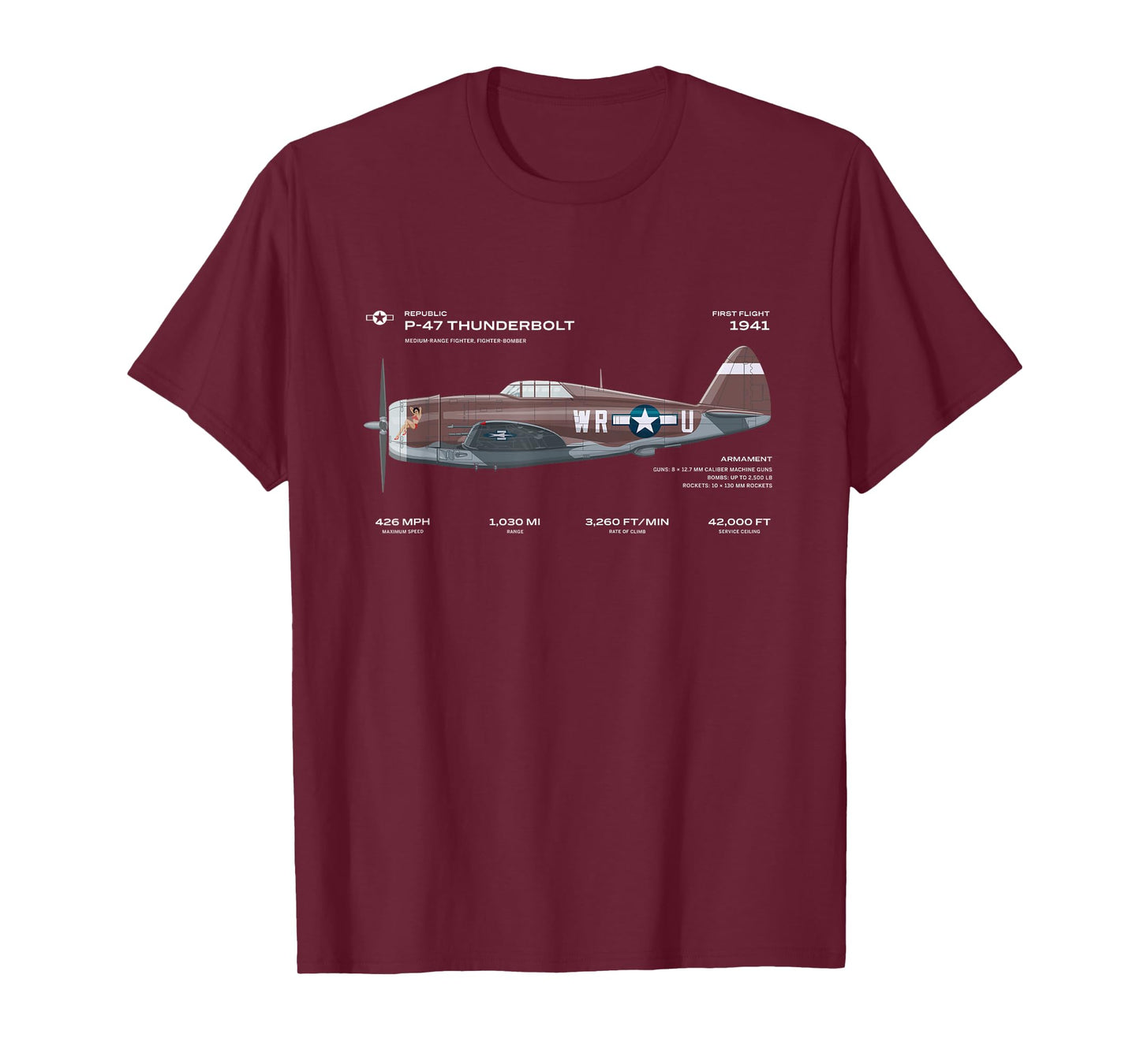 P-47 Thunderbolt US WWII Airplane Historic War Bird Fighter T-Shirt