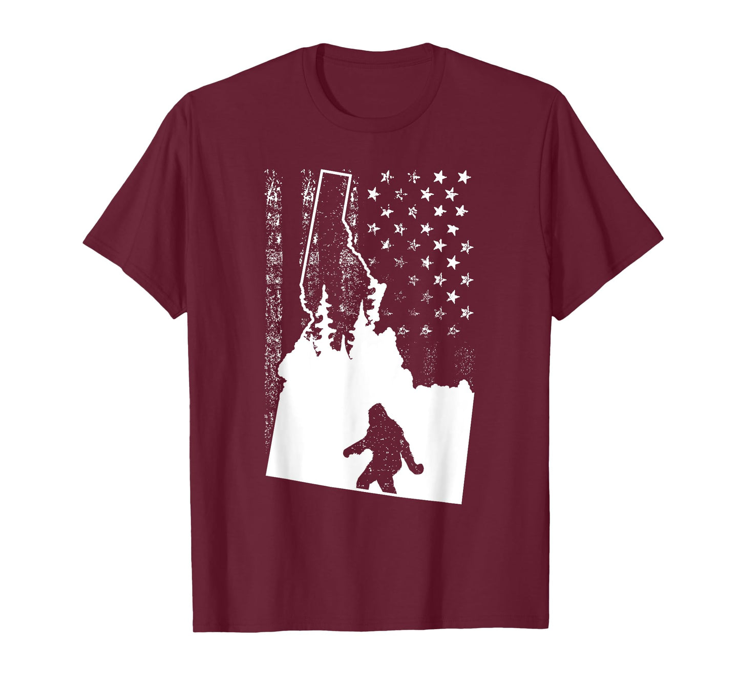 Idaho Bigfoot American Flag Silhouette Sasquatch Usa Flag Women Girls Kids Men T-Shirt