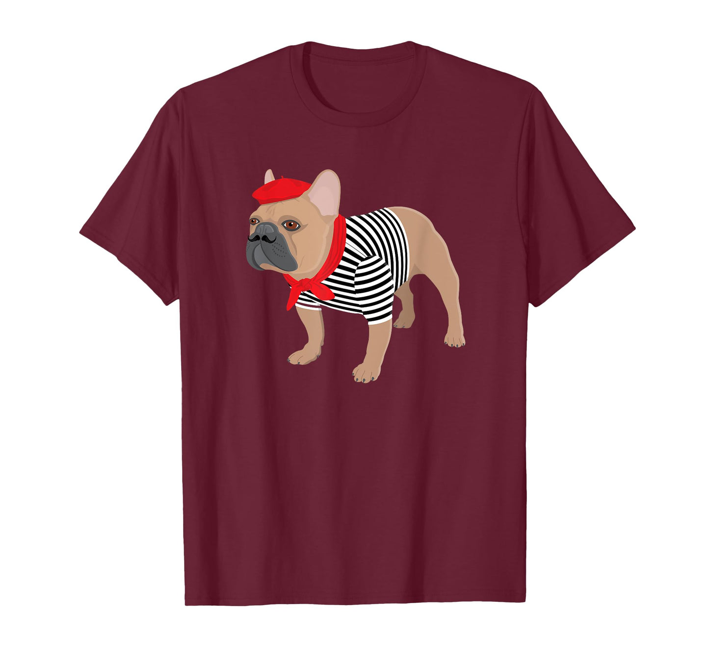 French Bulldog Dog with French Beret Hat Funny Animal Pun T-Shirt