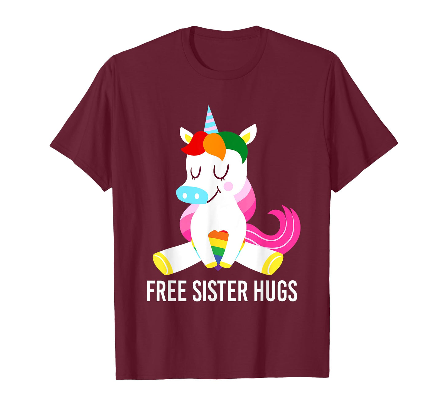 Free Sister Hugs Unicorn Rainbow Flag LGBT Gay Pride Month T-Shirt