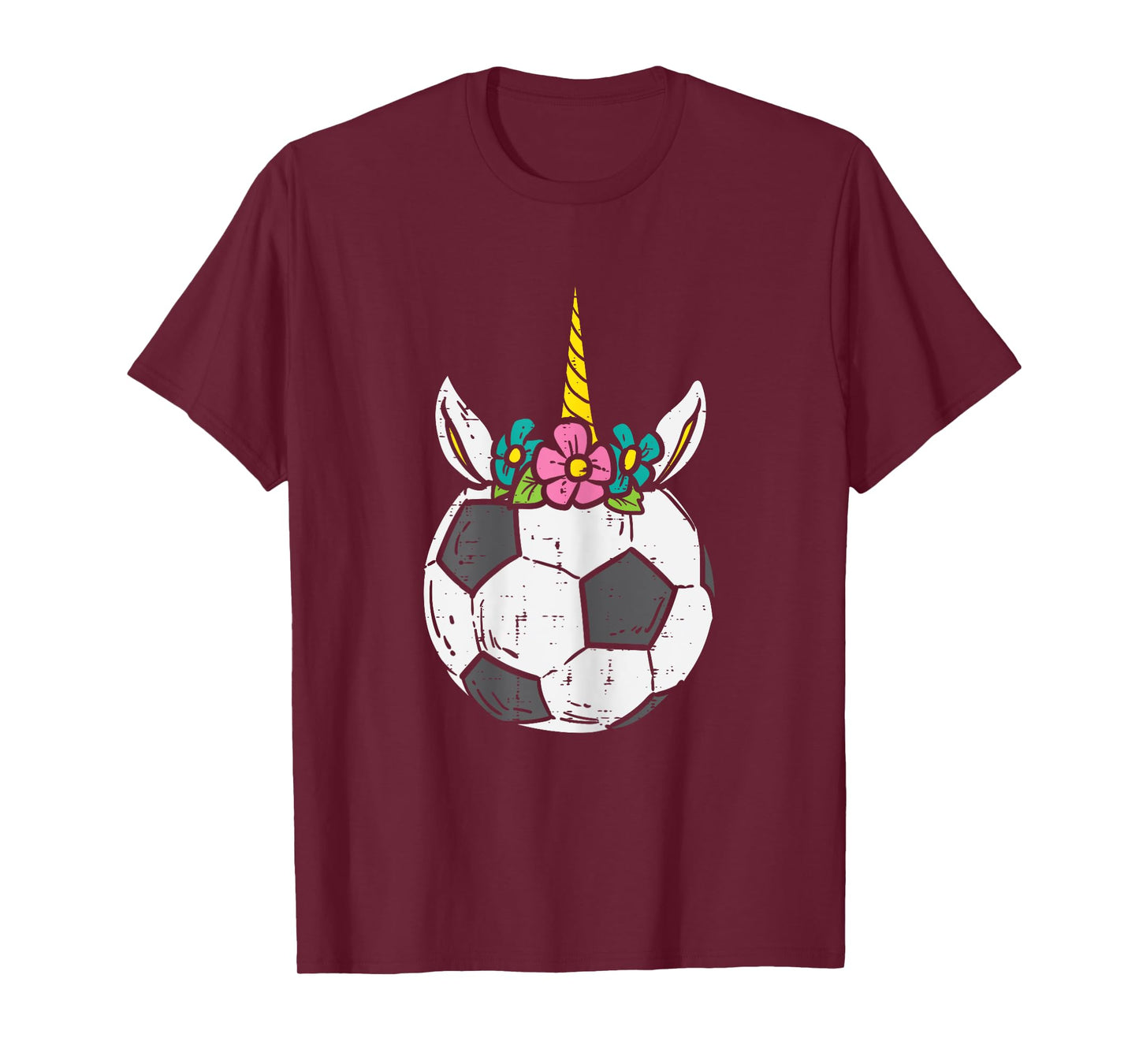 Unicorn Head Soccer Ball Cute Football Player Girls Women T-Shirt