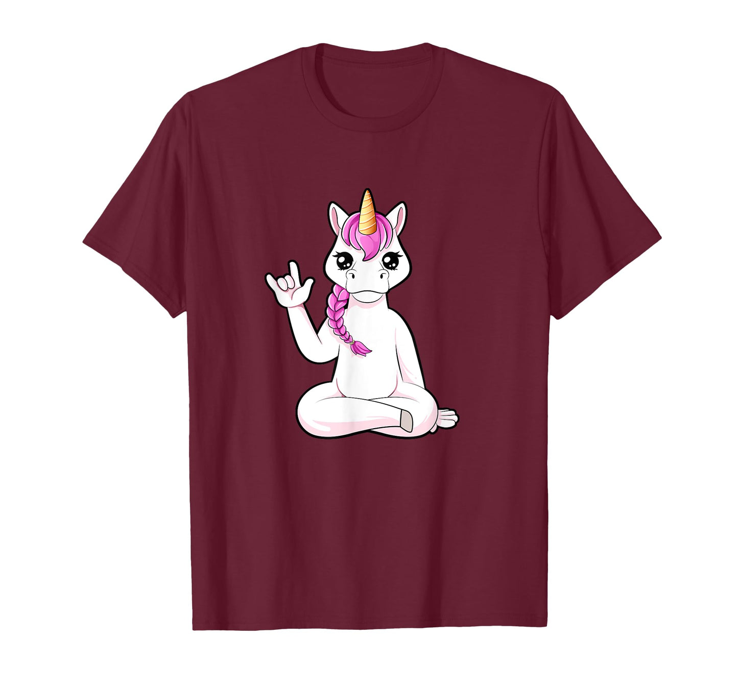Cartoon unicorn shows I love you - ASL hand gesture T-Shirt