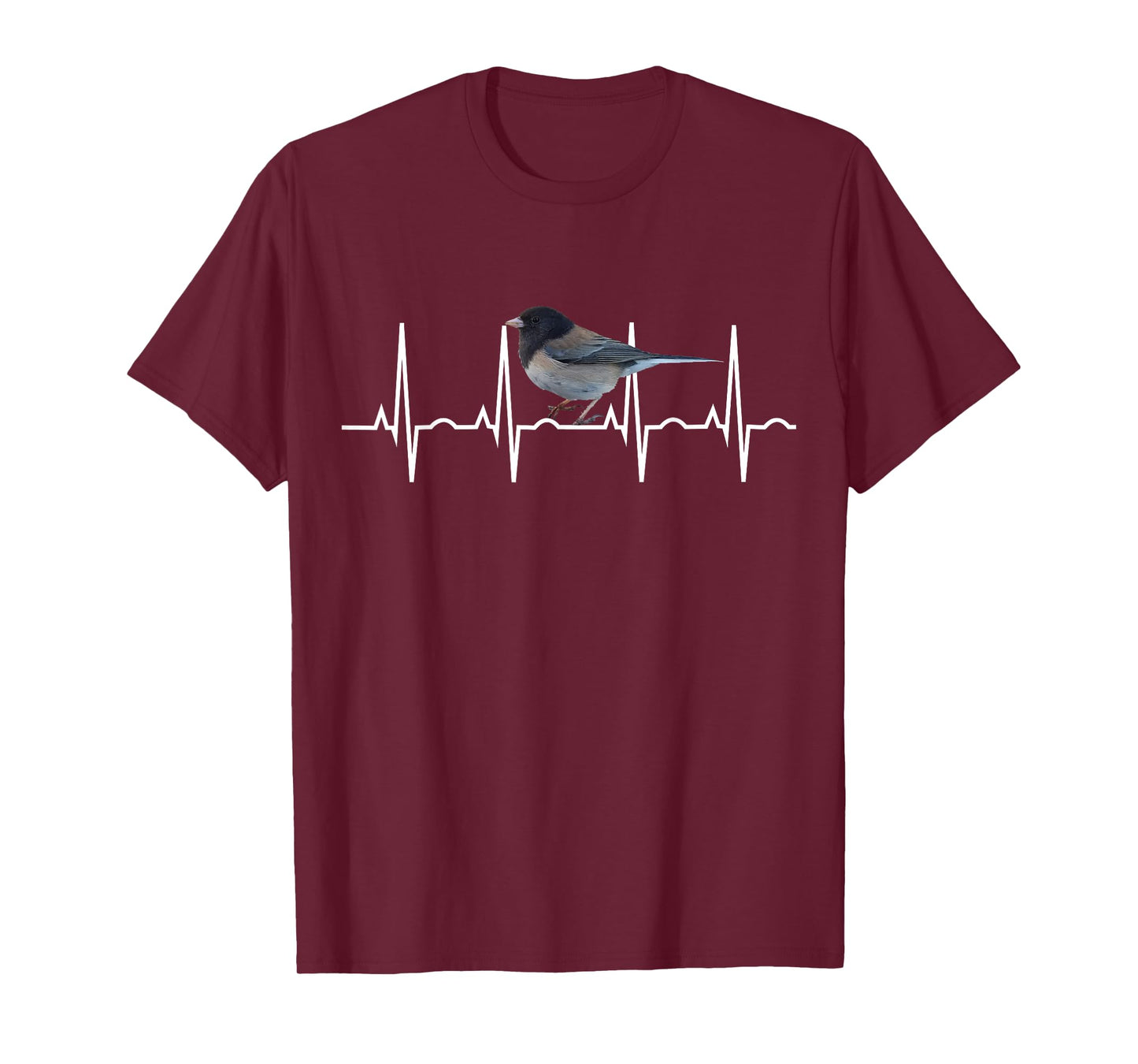 Birding Shirts T-Shirts for Birders & Bird Lovers Dark-Eyed Junco Heartbeat Tee - Unisex-Adults & Kids Grey Short Sleeve T-Shirt - Small