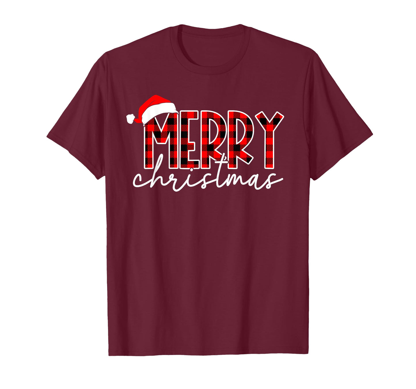 Merry Christmas Buffalo Plaid Red Santa Hat Xmas Pajamas T-Shirt