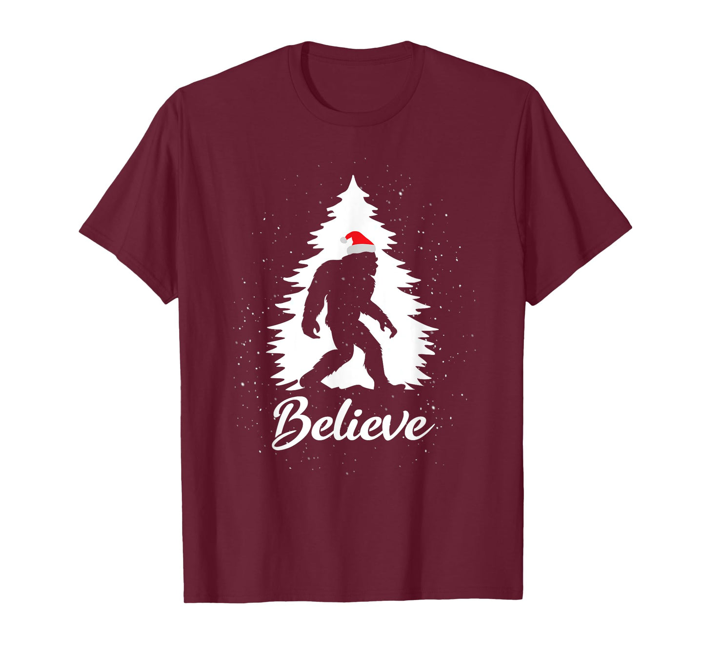 Bigfoot Sasquatch Santa Hat Believe Christmas Gift T-Shirt