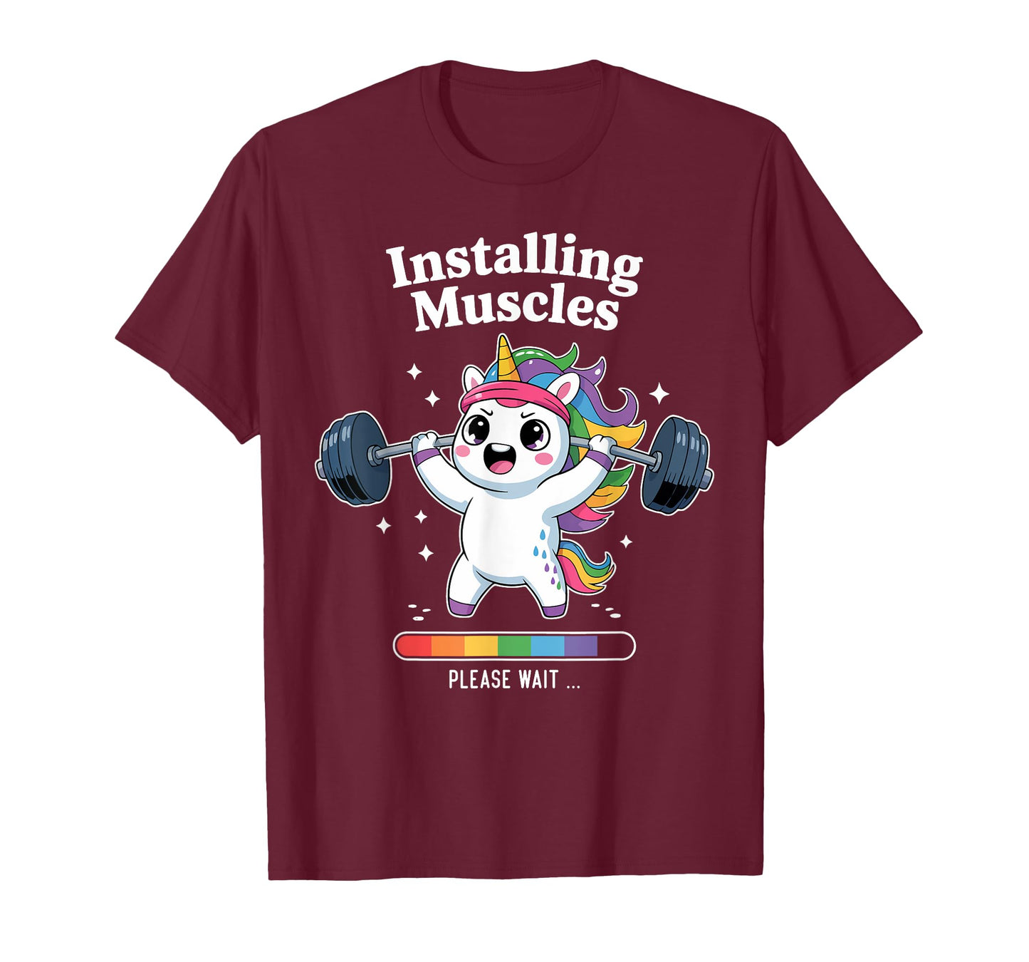 Installing Muscles Please Wait Funny Unicorn Gym Workout T-Shirt