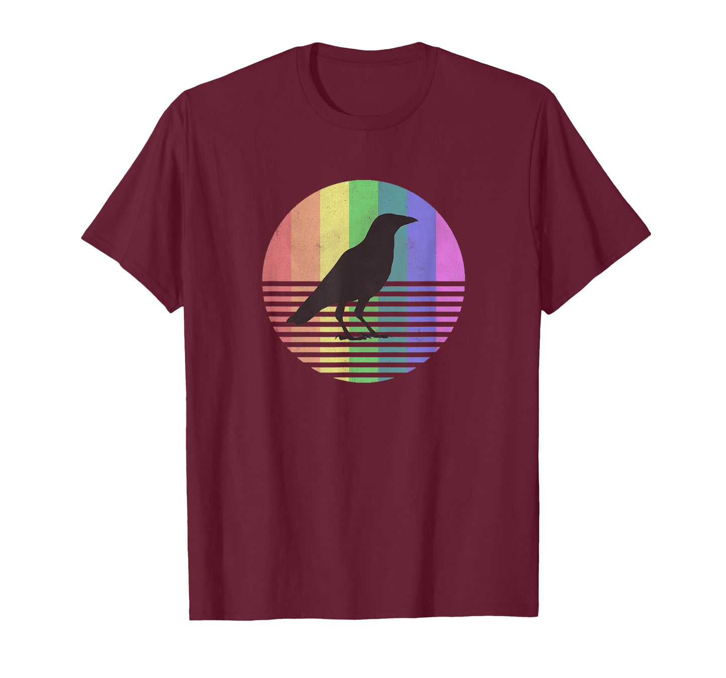 Retro Crow Gay Pride Rainbow Flag 80s Bird Gift Distressed T-Shirt