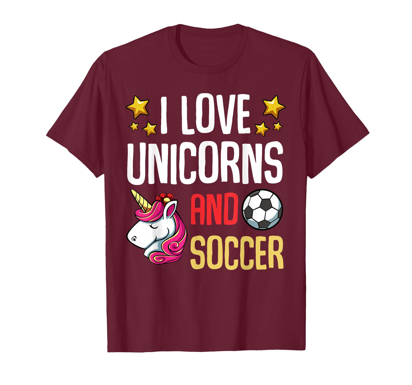 I Love Unicorns And Soccer Field Funny Football Team Player T-Shirt