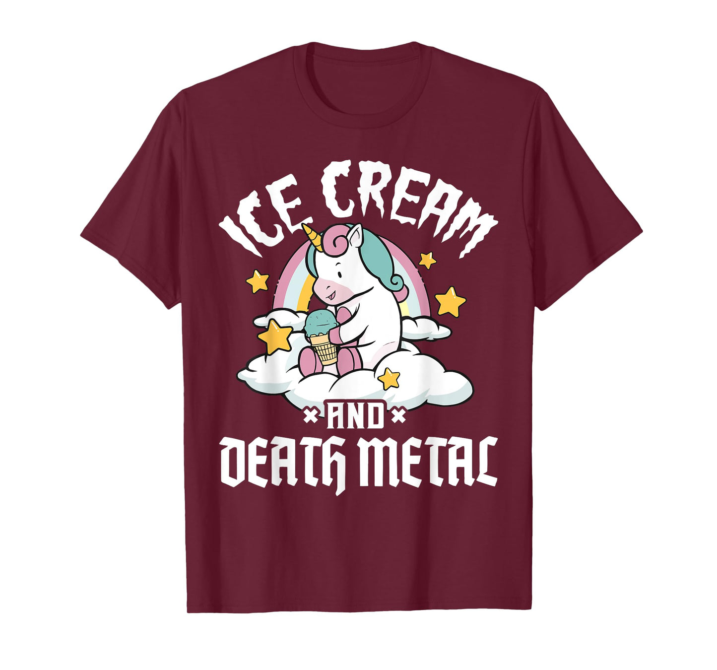 Unicorn Retro Rainbow Heavy Metal Ice Cream And Death Metal Men Women Girls Kids T-Shirt