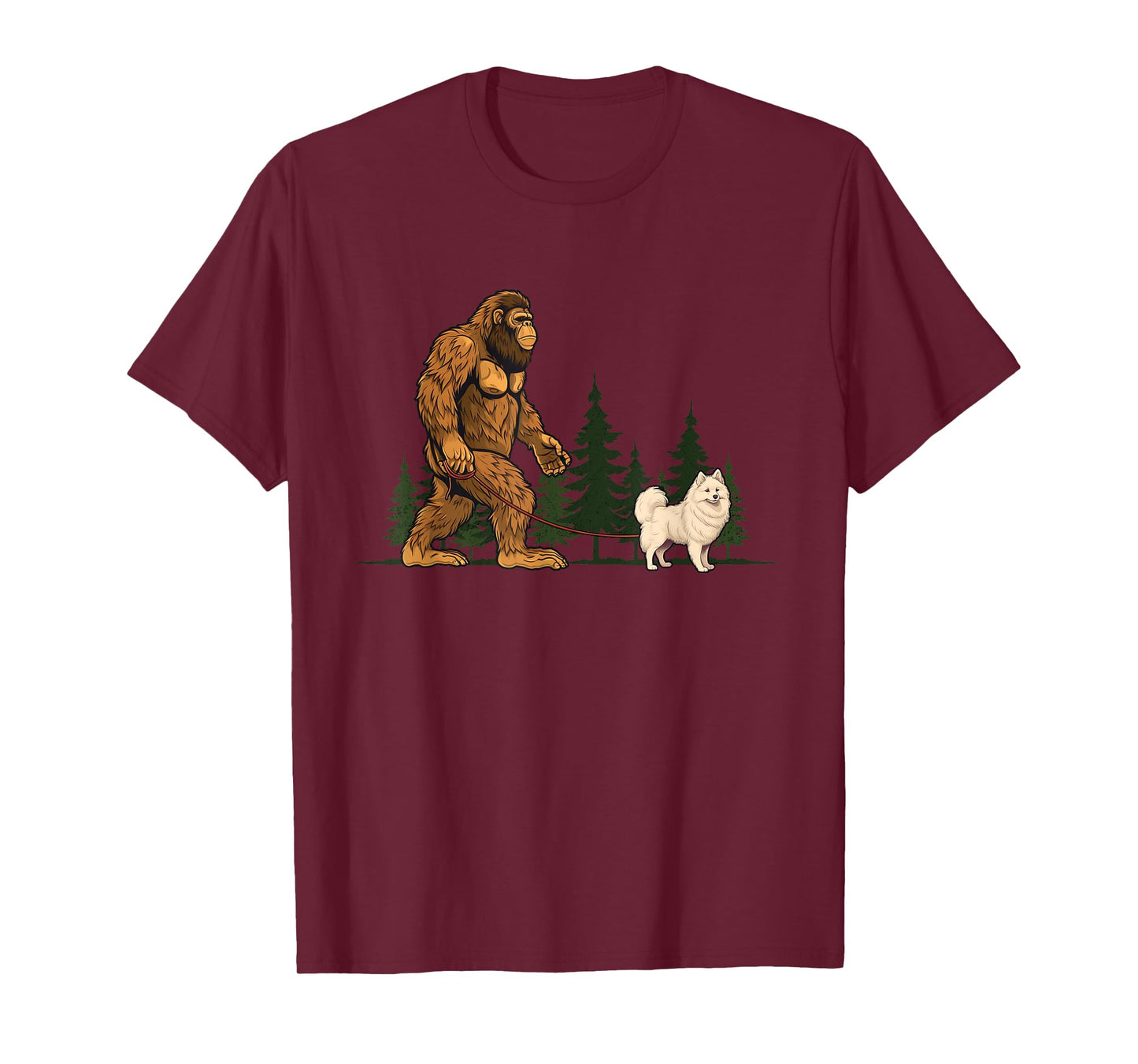 Funny American Eskimo Bigfoot Dog Walking Dog Mom Dad Kids T-Shirt