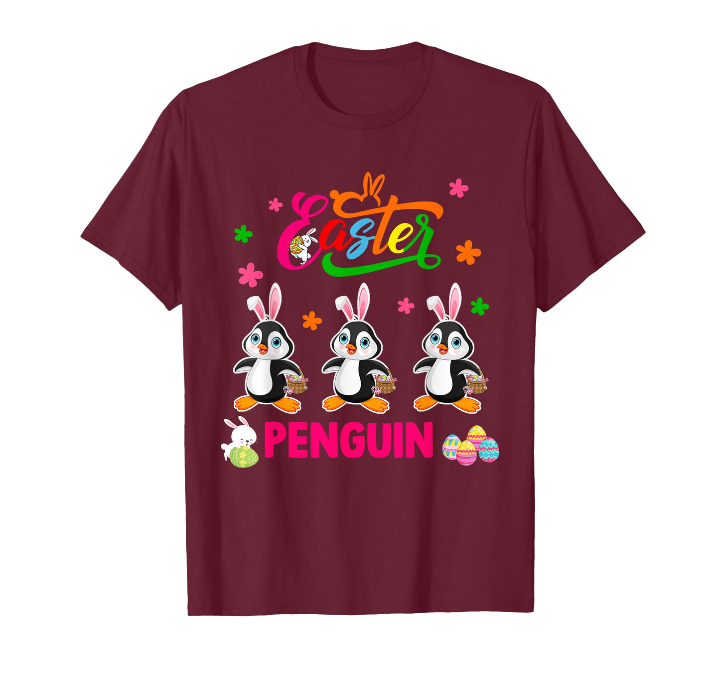 Easter Penguin Three Cute Bunny Penguins Hunting Eggs Basket T-Shirt