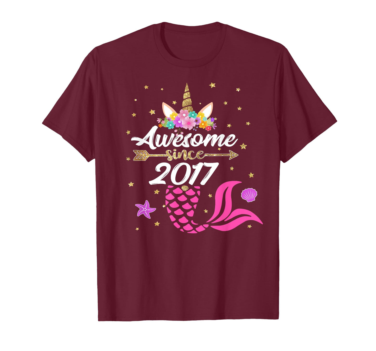 Unicorn Shirt Mermaid Birthday - Awesome Since 2017 Tee Gift T-Shirt