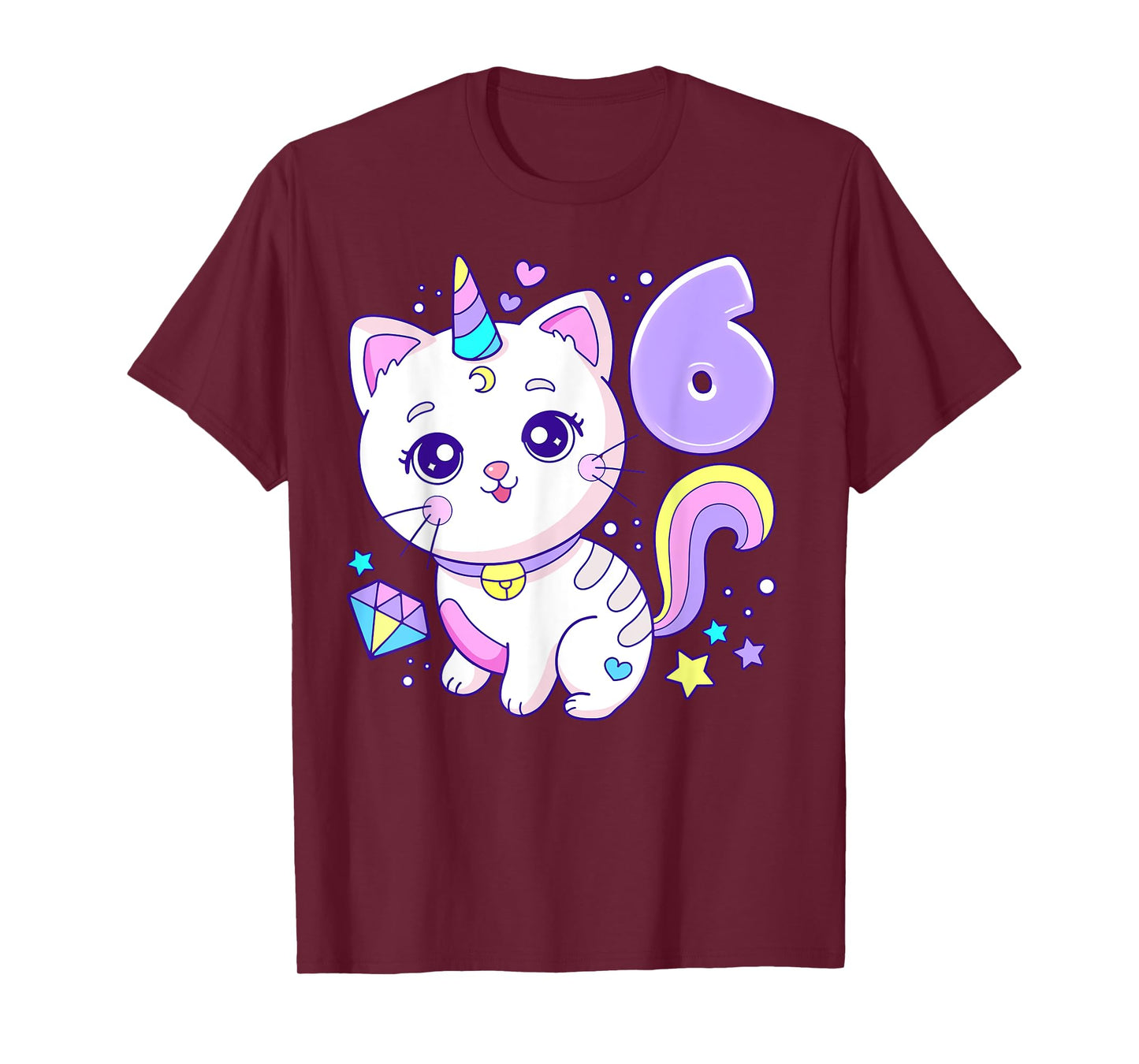 Birthday girl 6 years old, cat, unicorn, 6th birthday T-Shirt