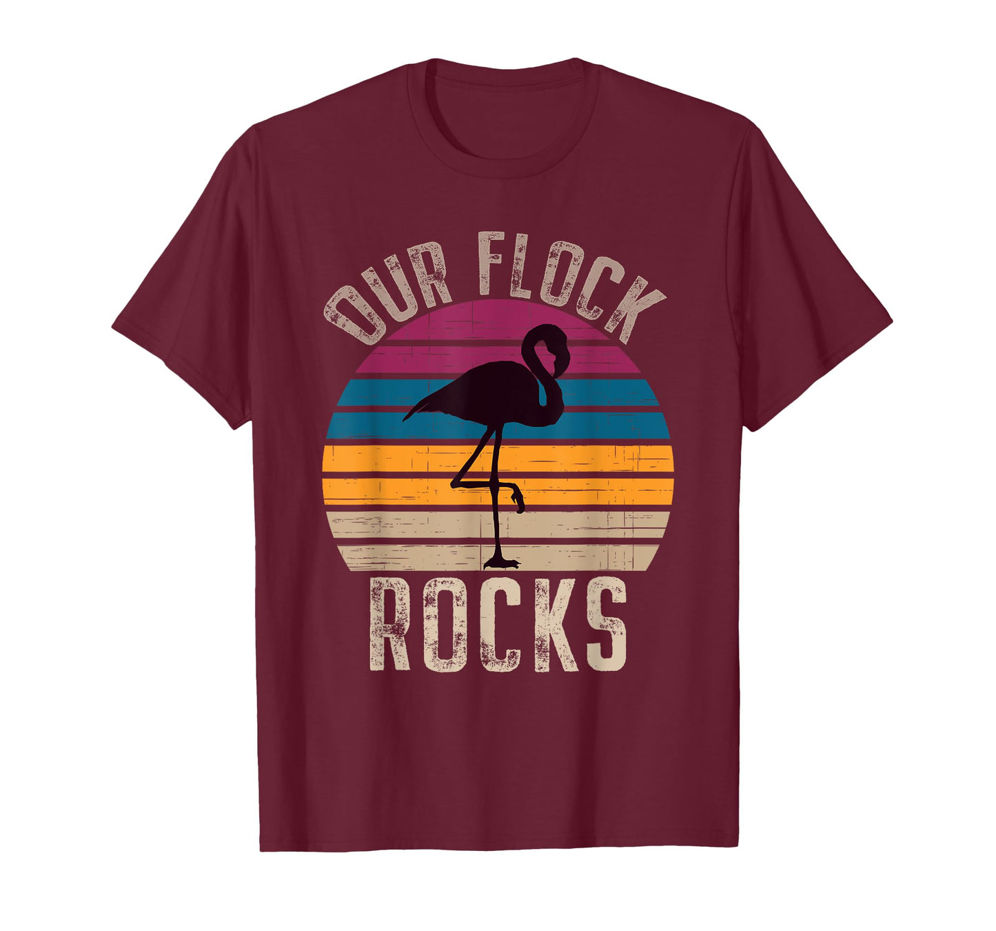 Our Flock Rocks Retro Vintage Flamingo Mothers Day Family T-Shirt