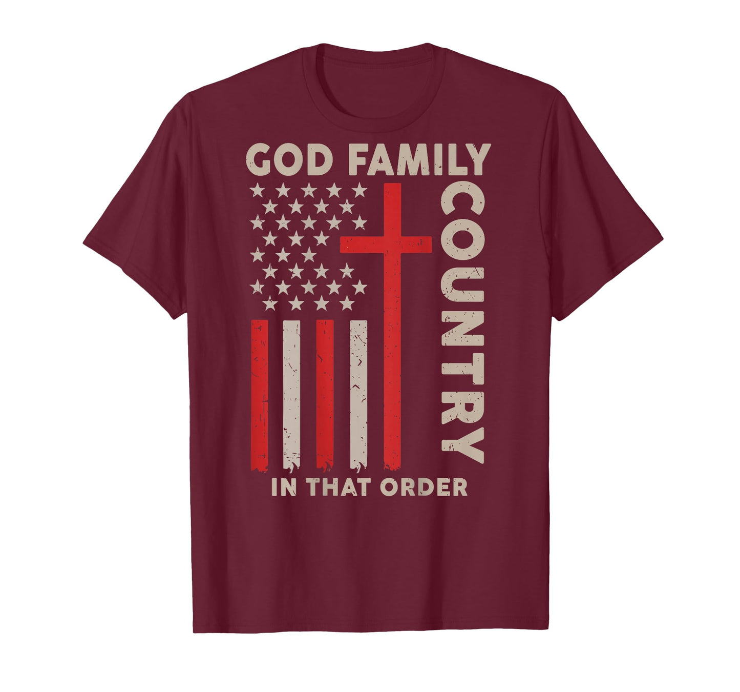 On-Back God Family Country in That Order Christian Patriotic T-Shirt