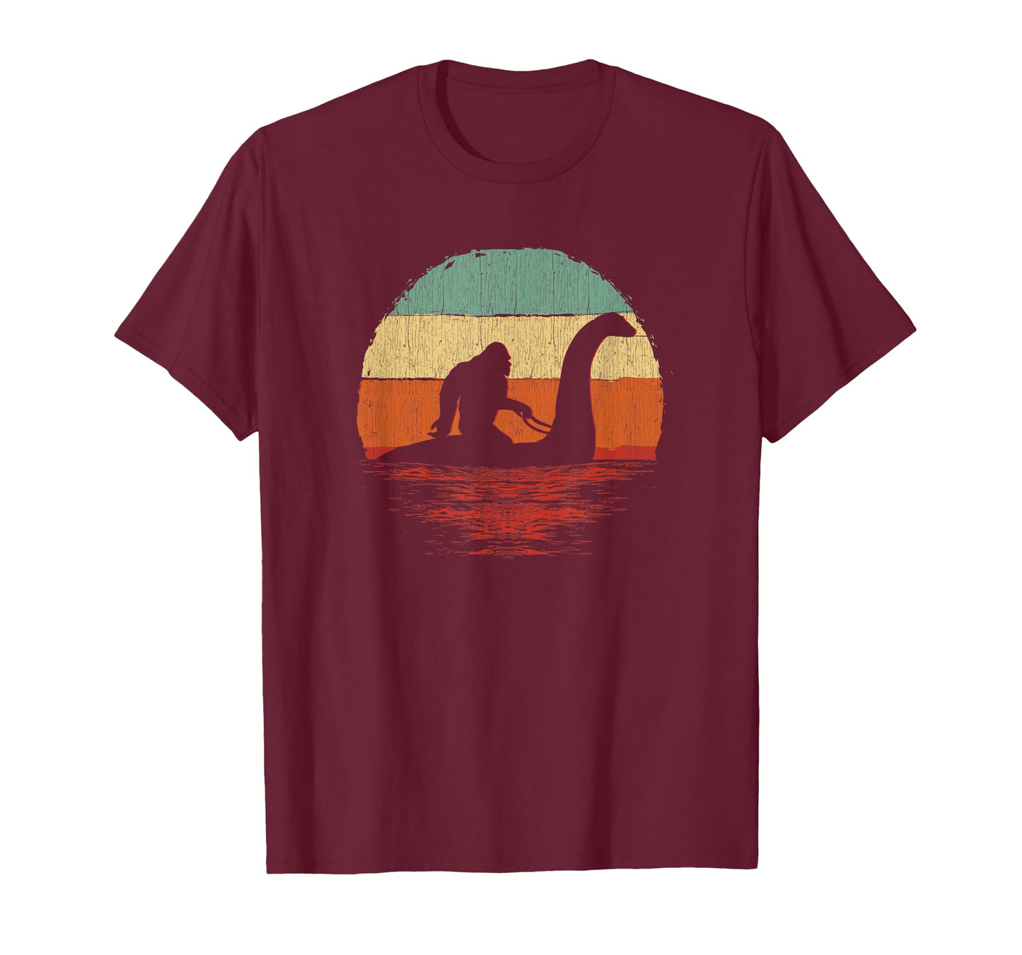 Vintage Funny Bigfoot Riding The Loch Ness Monster T-Shirt