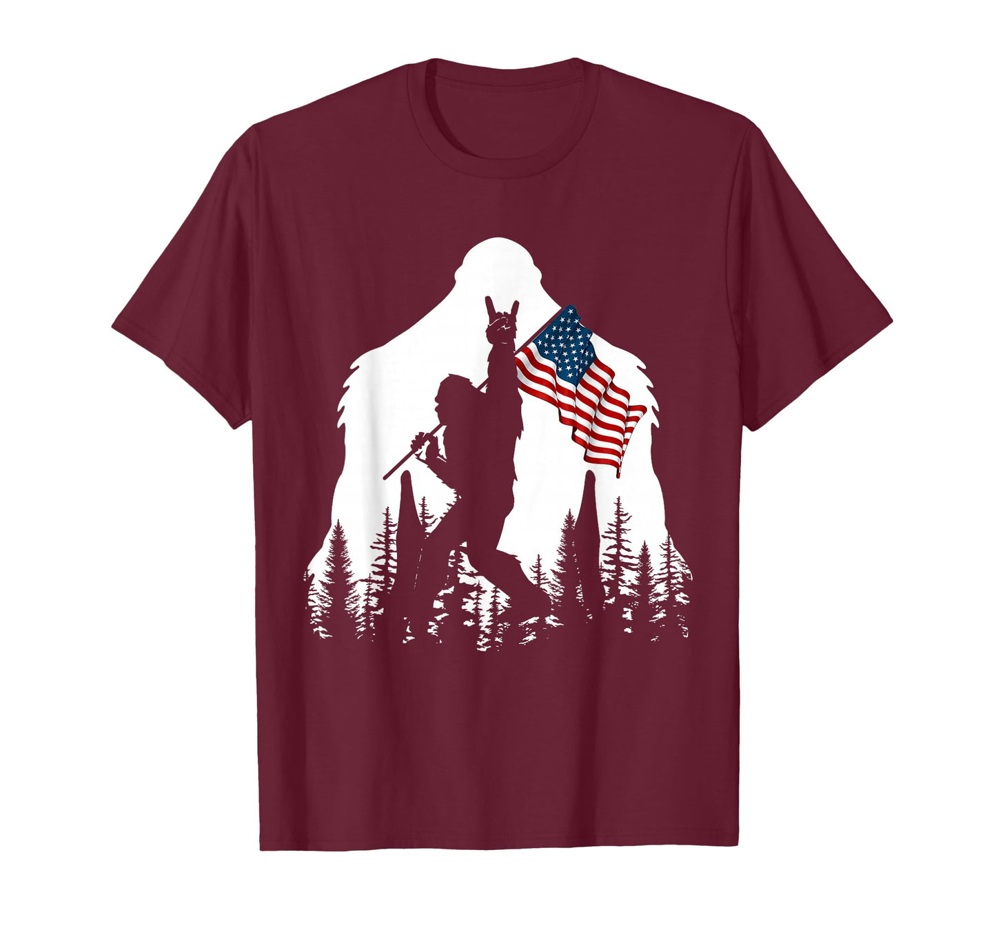 Bigfoot Rock On Hold American Flag Sasquatch Believers T-Shirt