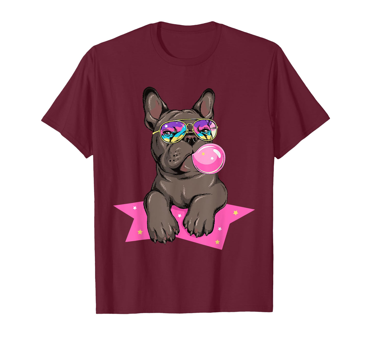 Funny French Bulldog Rockstar Bubblegum Frenchie Dog Lover Men Women Kids T-Shirt