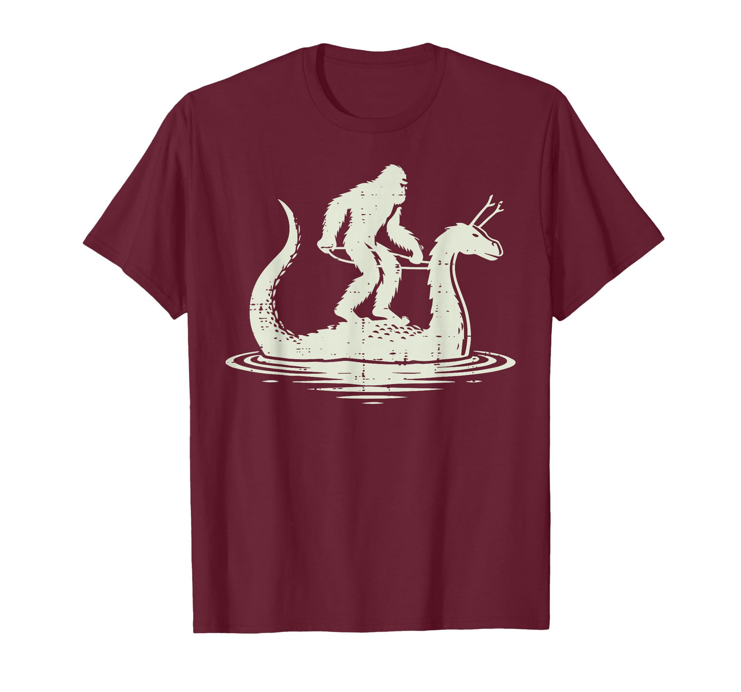 Bigfoot Riding Loch Ness Fun Sasquatch Nessie Women Men Kids T-Shirt