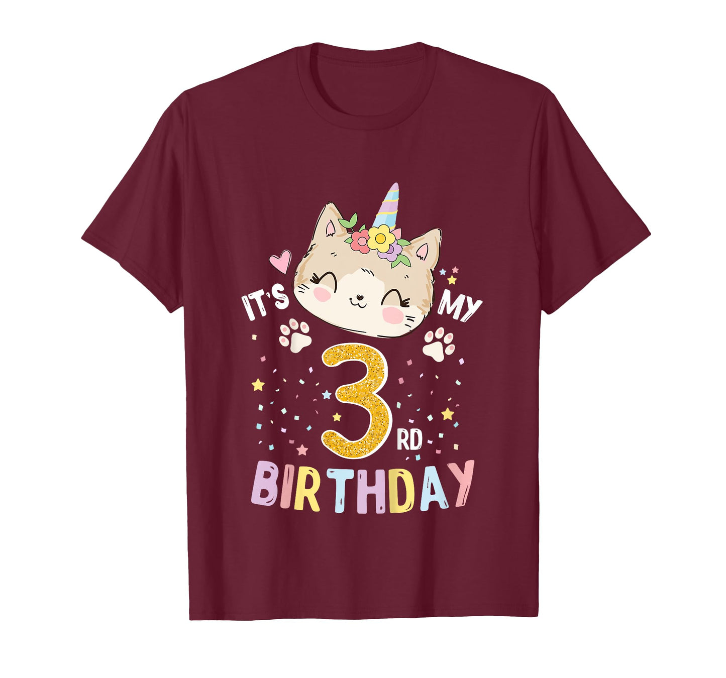 Kids It’s My 3rd Birthday Cute Unicorn Cat 3-Year-Old Girl T-Shirt