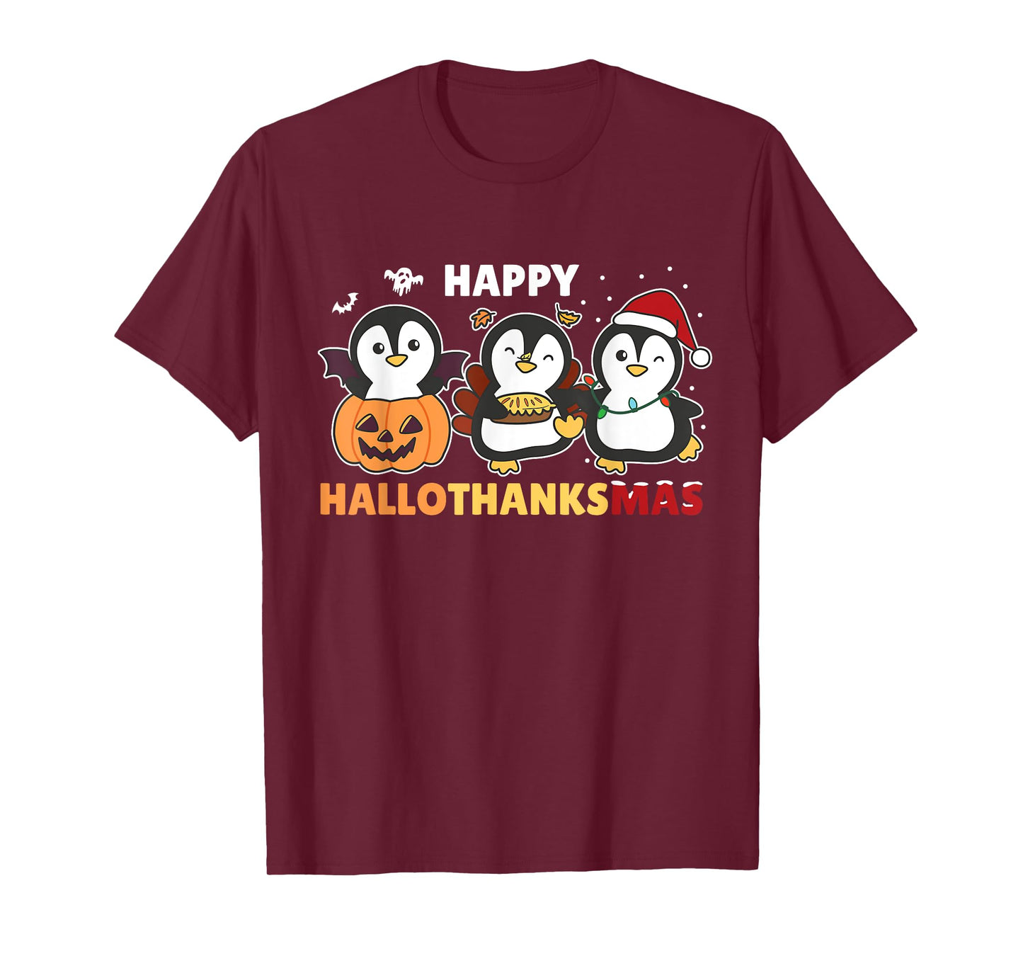 Penguin Christmas Halloween Costume Happy Hallothanksmas T-Shirt