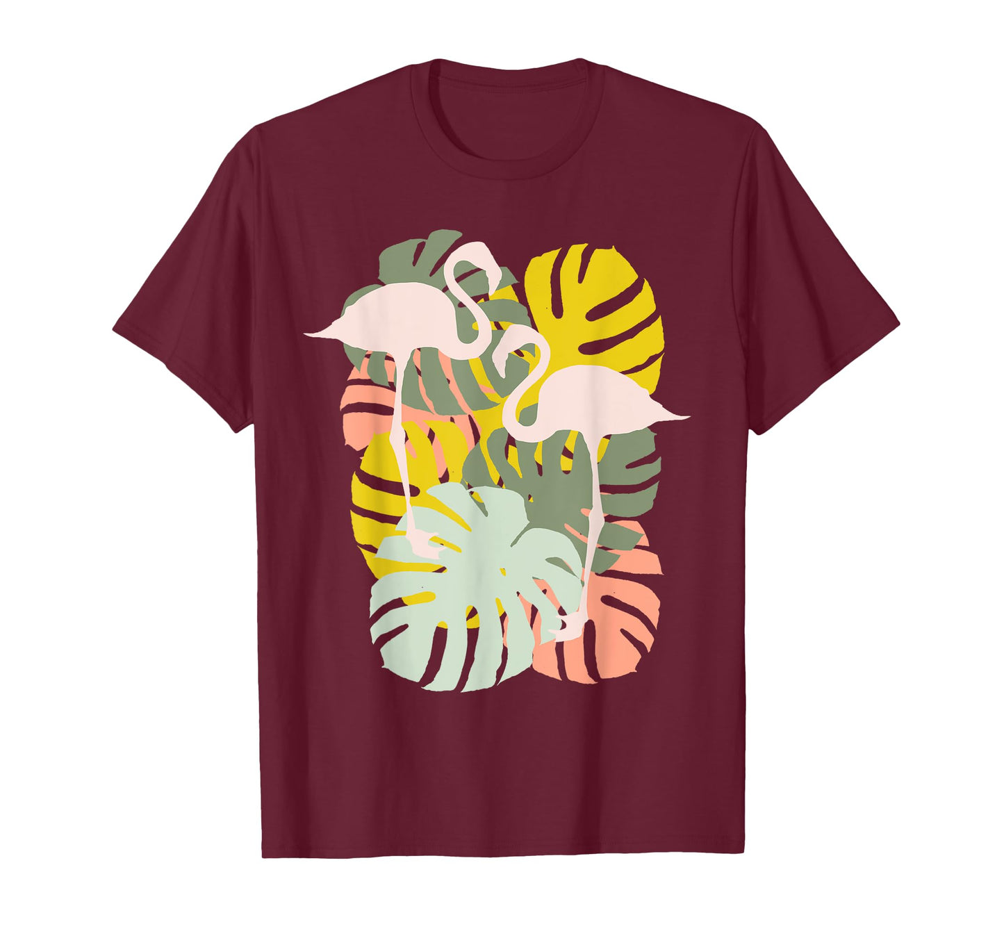 Monstera Leaves And Flamingo Art T-Shirt