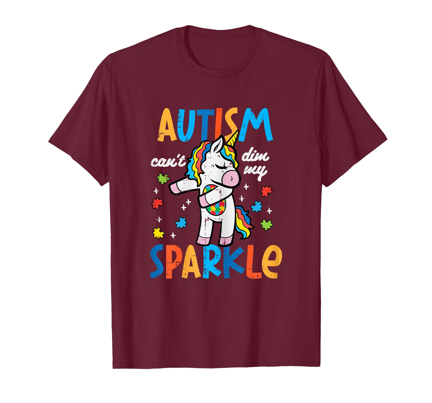 Autism Unicorn Floss Cant Dim My Sparkle Awareness Girls Kid T-Shirt