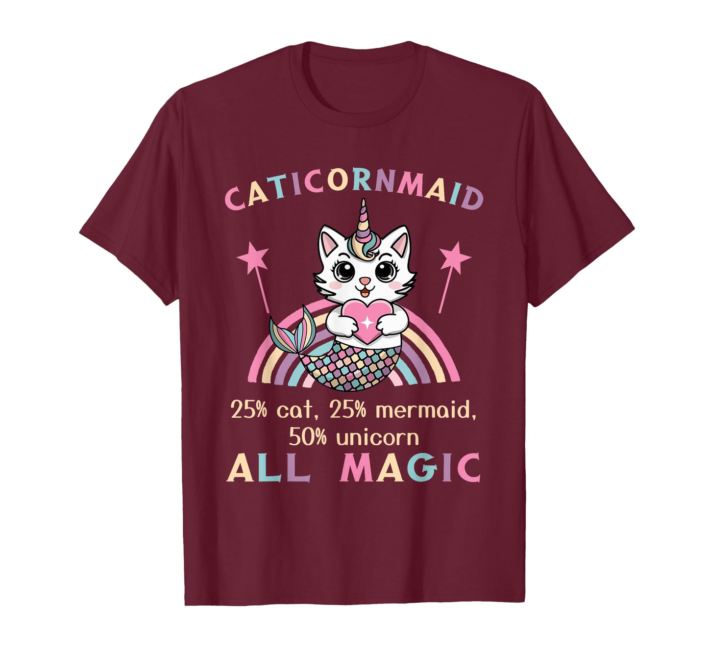 Caticorn Mermaid 50% Unicorn Cat Cute Girls Meowgical Theme T-Shirt