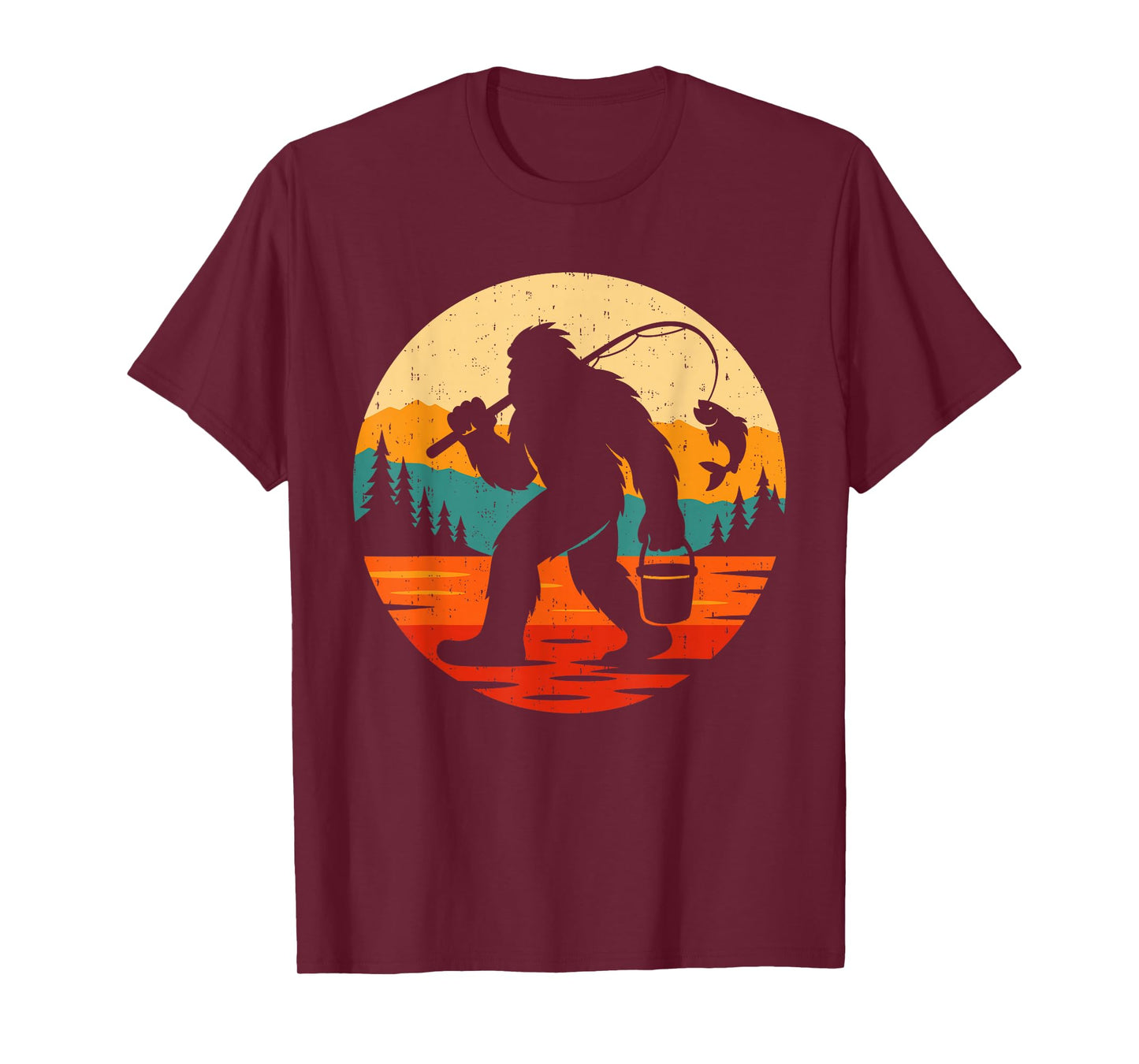 Bigfoot Fishing Funny Retro Sasquatch Fisherman Fish Lovers T-Shirt