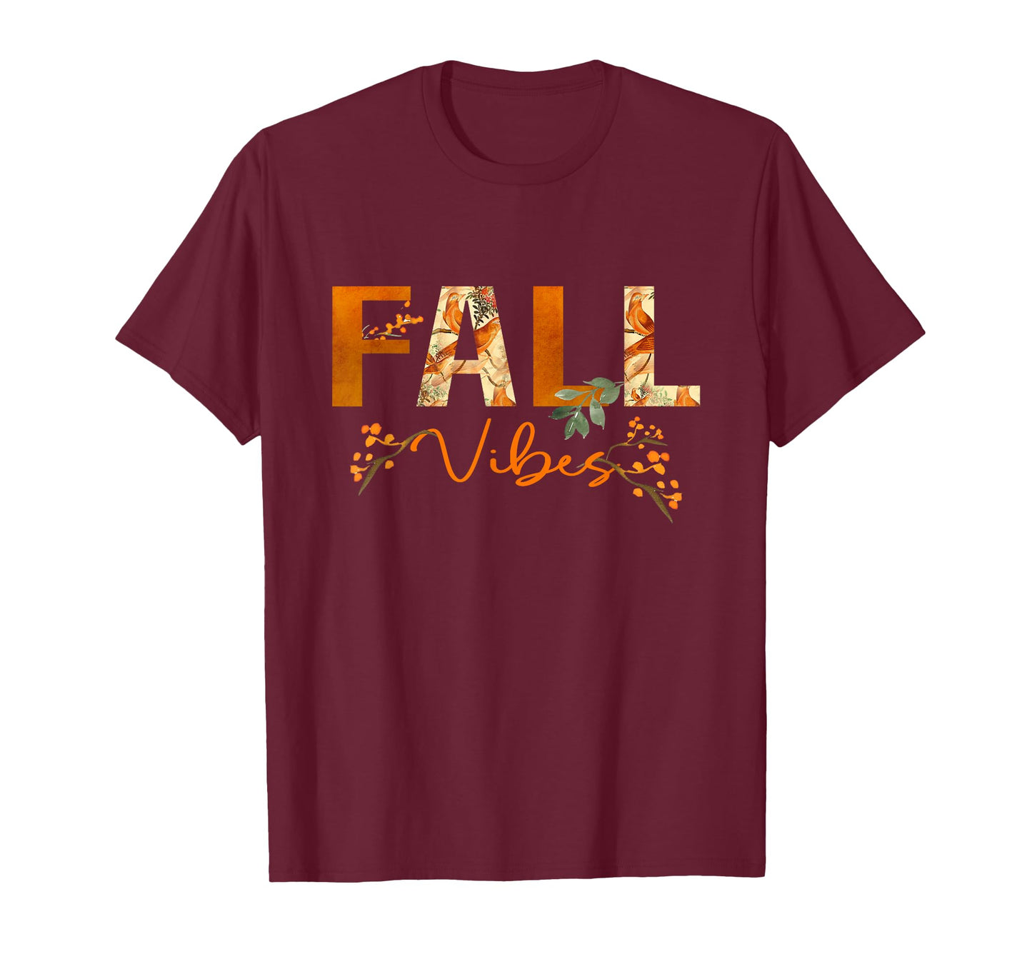 Fall Vibes Hello Autumn Vibes Bird Flowers Women Fall T-Shirt