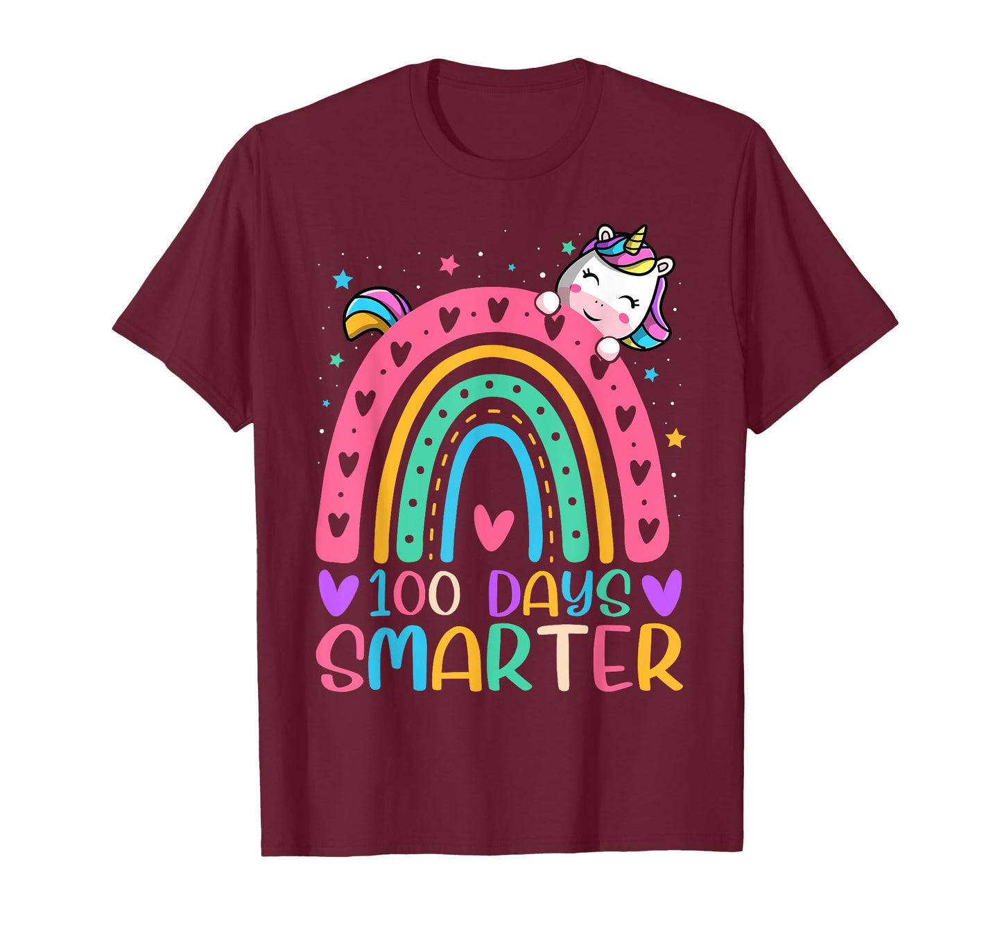 100 Days Smarter Rainbow Unicorn Girls 100th Day of School T-Shirt