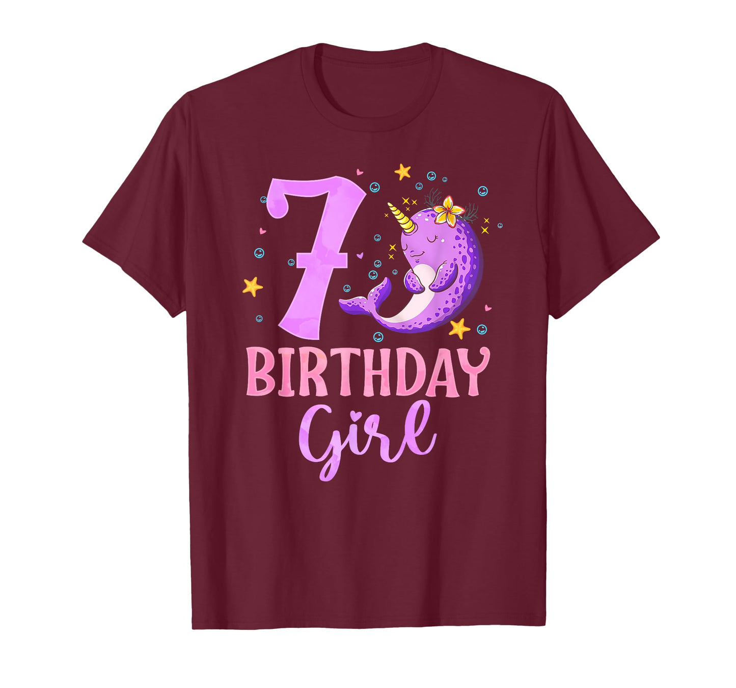Narwhal Unicorn Of The Sea 7th Birthday Girl 7 Year Old T-Shirt