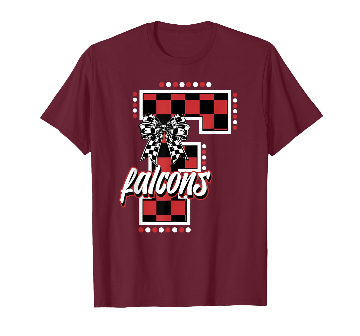 Falcons Checkered Letter School Spirit Mascot Red Game Day T-Shirt