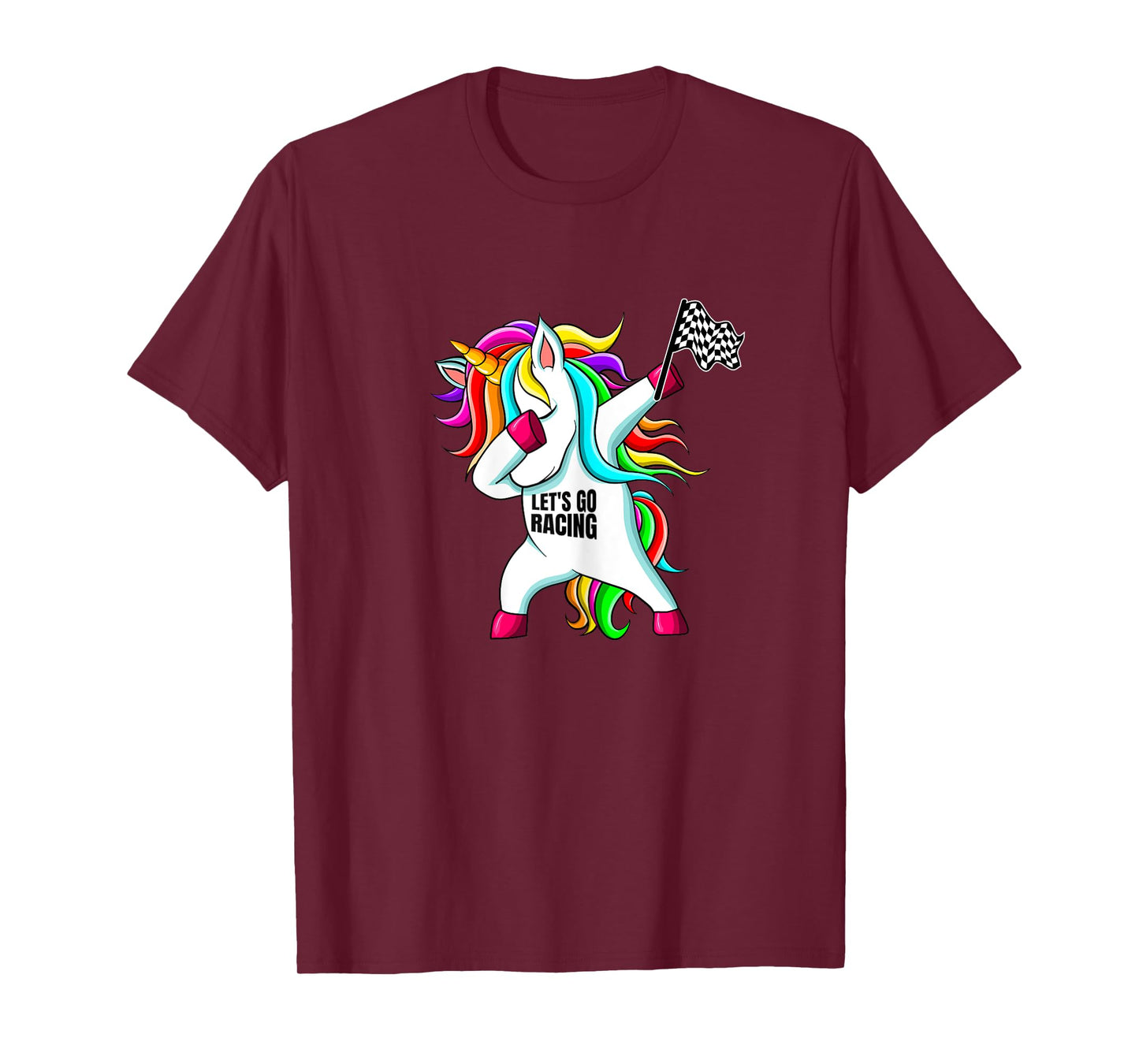 Race Car Racing Dabbing Unicorn Checkered Flag T-Shirt