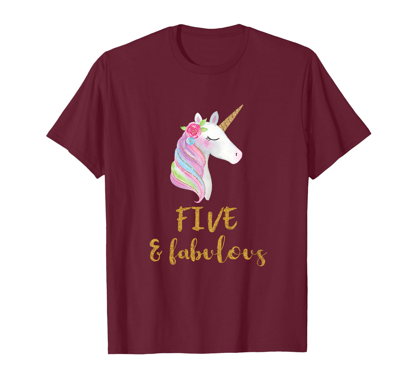 Five and Fabulous Unicorn Outfit, 5th Birthday Girl Shirt T-Shirt