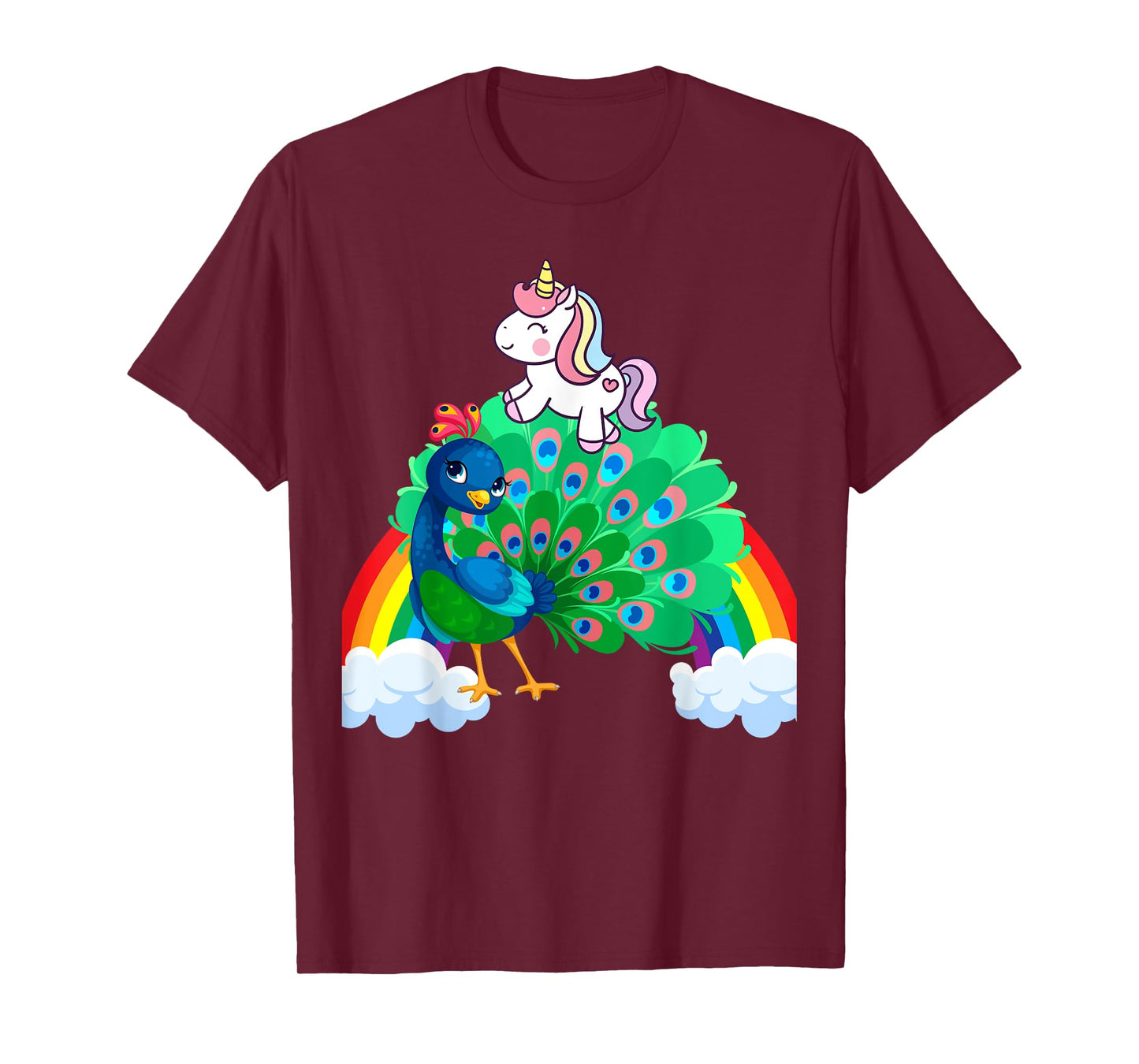 Unicorn Riding Peacock Boys Girls Men Women Kids Rainbow T-Shirt
