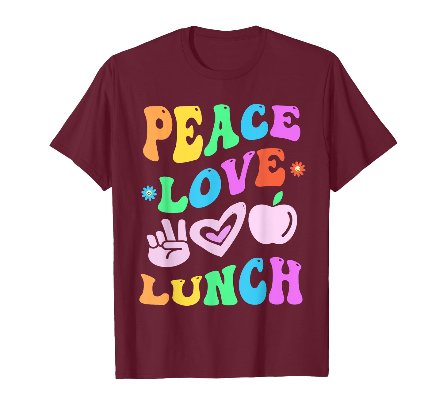 PEACE LOVE LUNCH Lady Retro Cafeteria Groovy Back To School T-Shirt