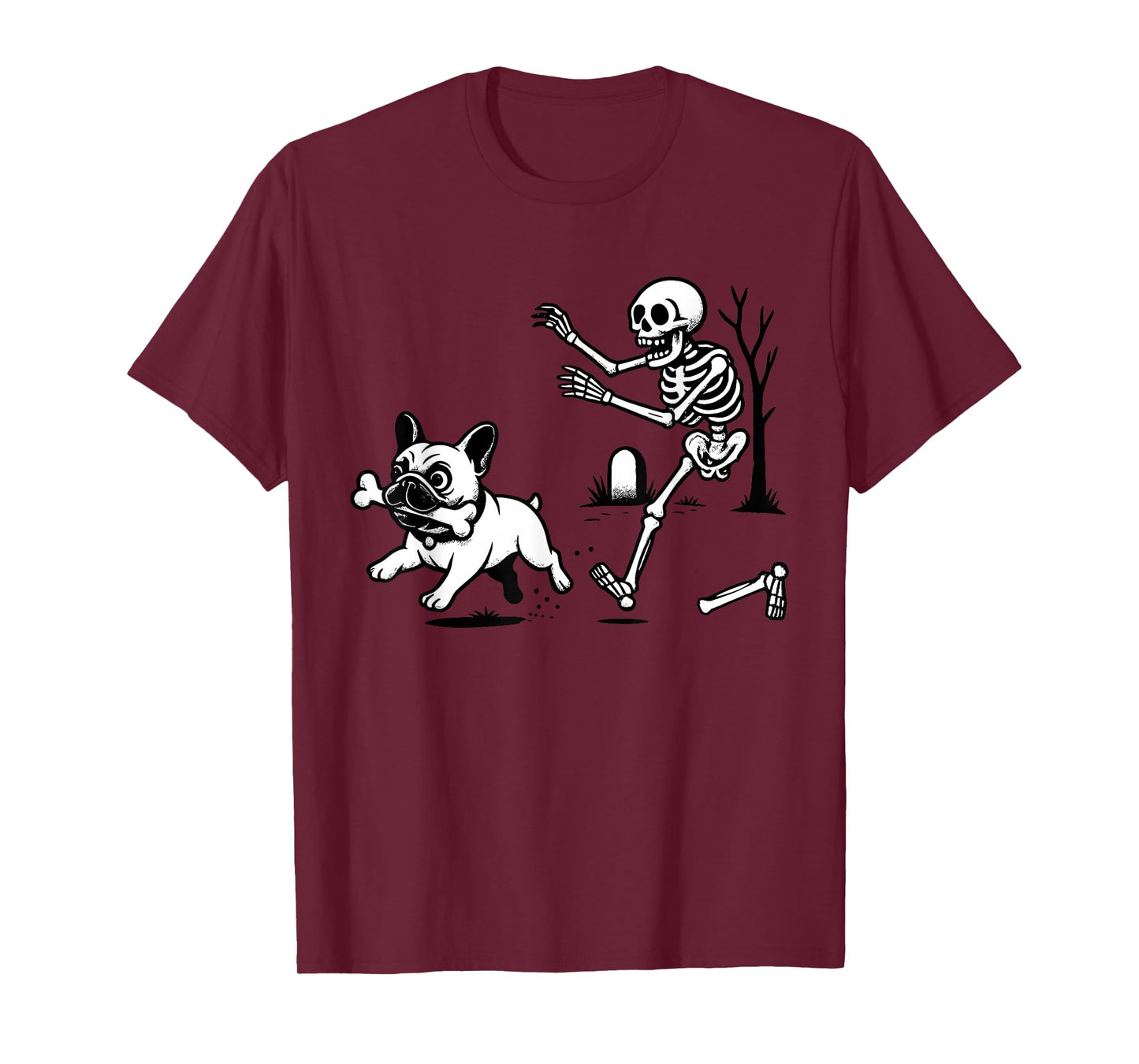 Skeleton Chasing French Bulldog Halloween Dog Mom Pet Lover T-Shirt