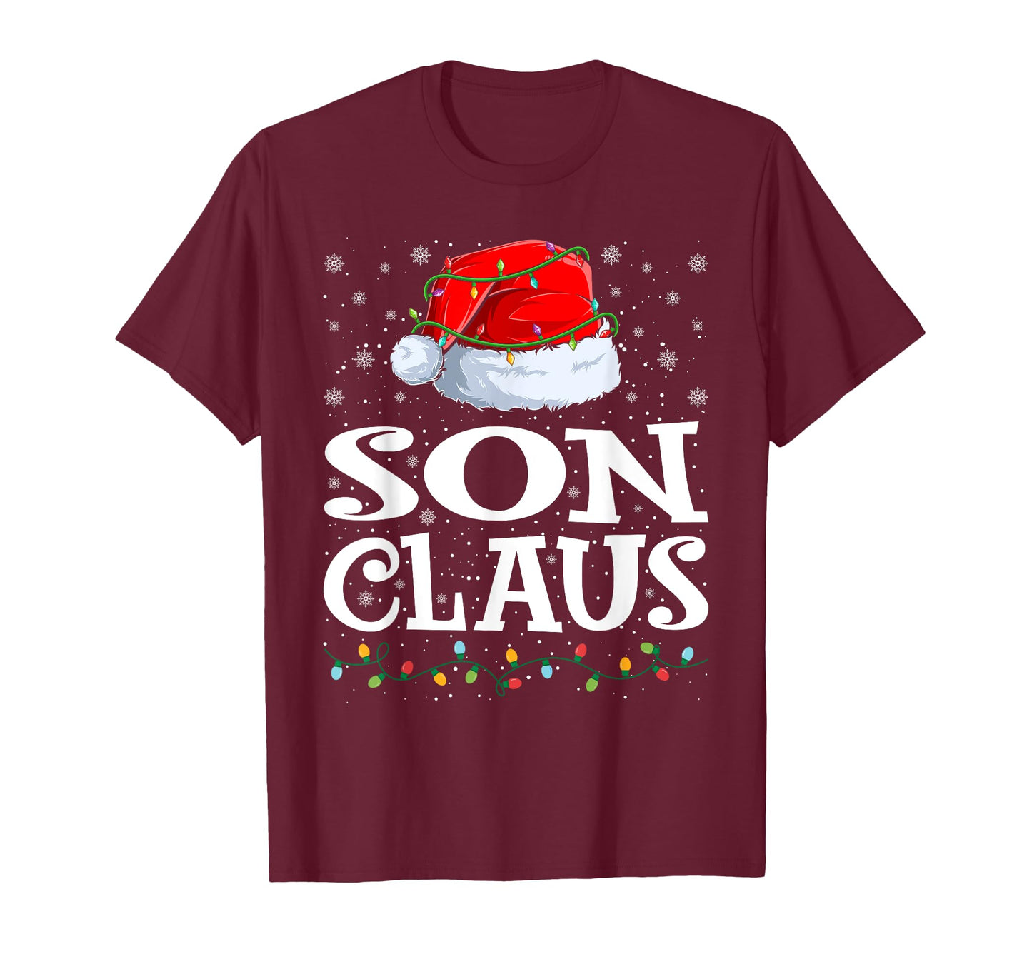 Son Claus Christmas Lights Santa Hat Family Matching T-Shirt