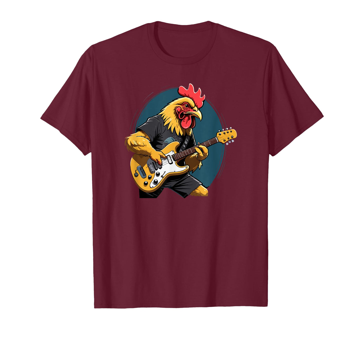 Music Lovers Chicken playing Guitar Chicken Guitarist Black Cartoon T-Shirt