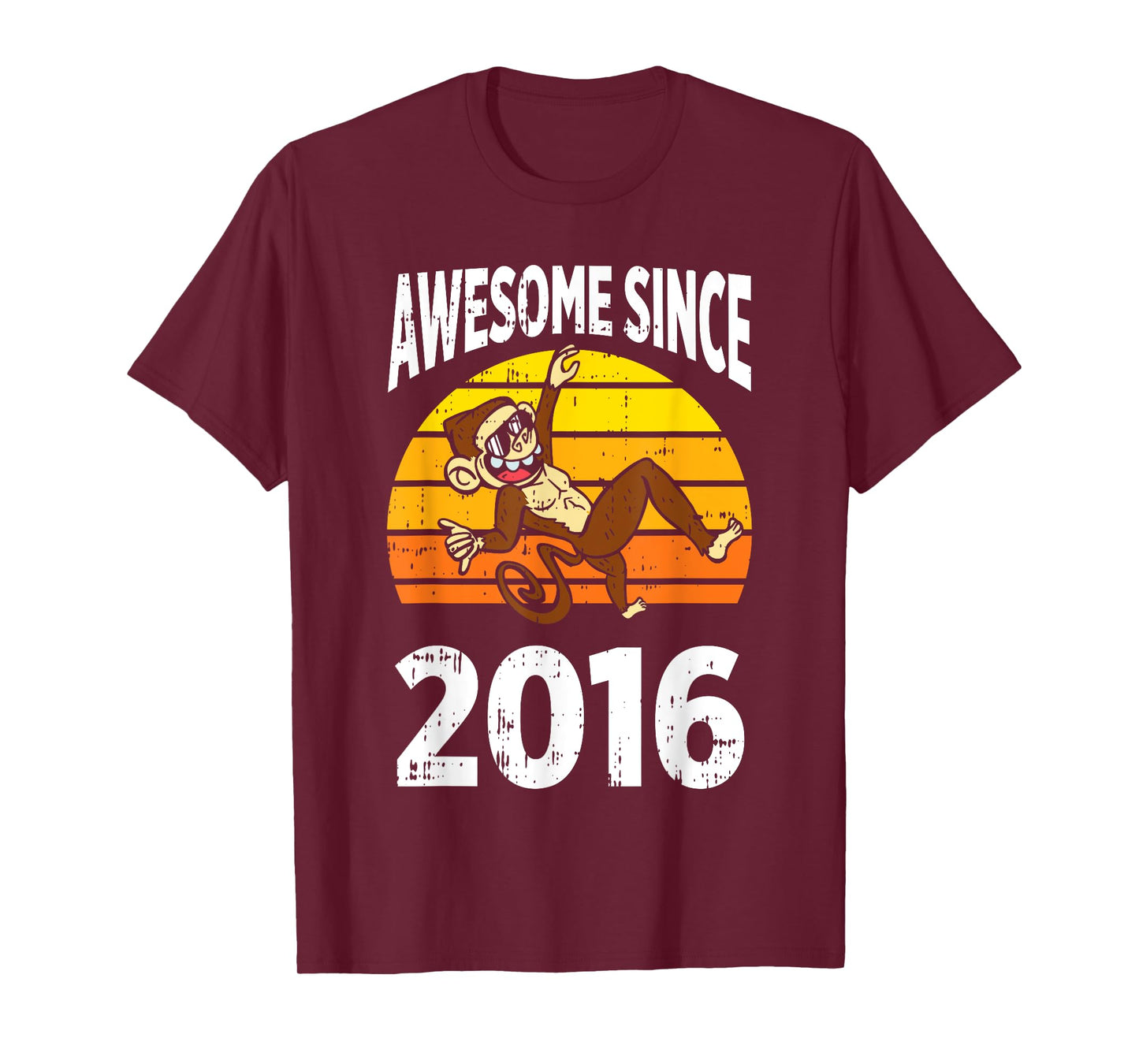 Monkey Awesome Since 2016 7th Birthday 7 Years Old T-Shirt