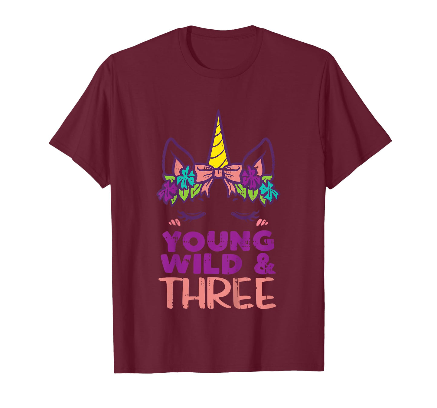 Unicorn Young Wild Three 3 Year Old 3rd Birthday Girls Gift T-Shirt